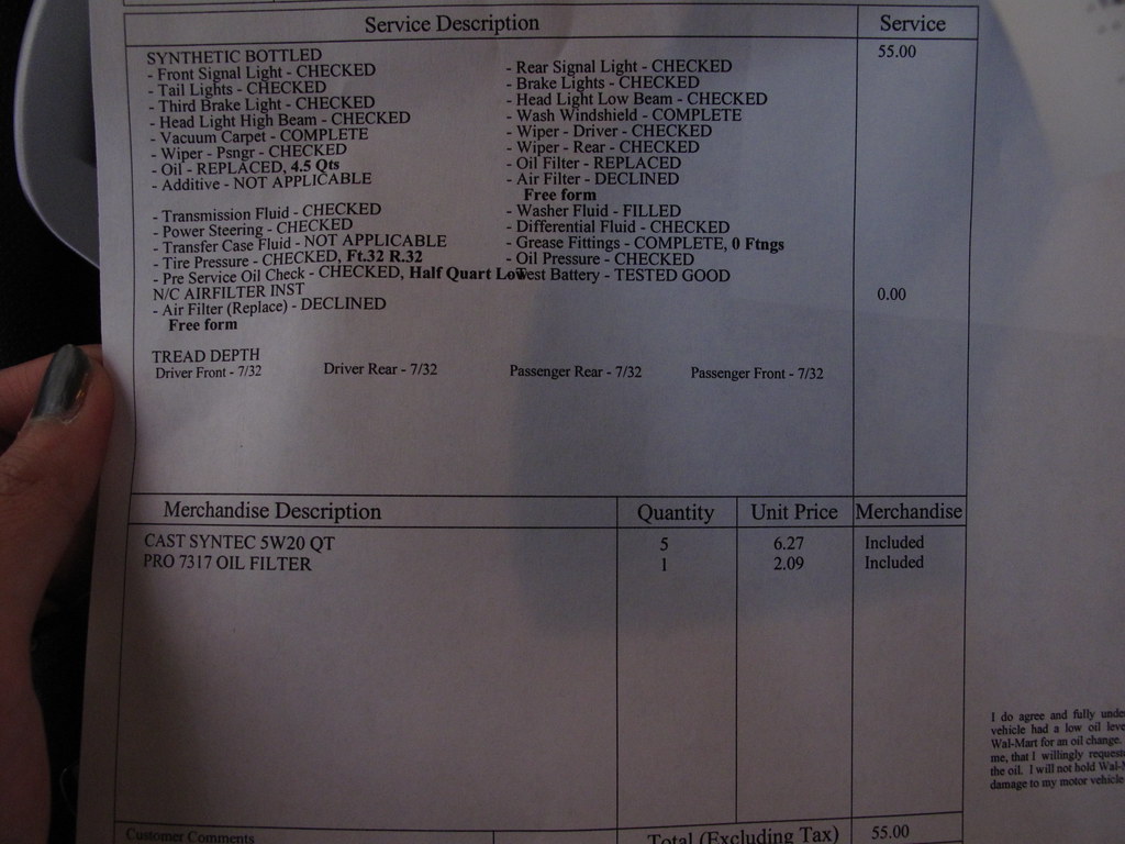 Oil Change Receipt I use fully synthentic oil hence the mo… Flickr