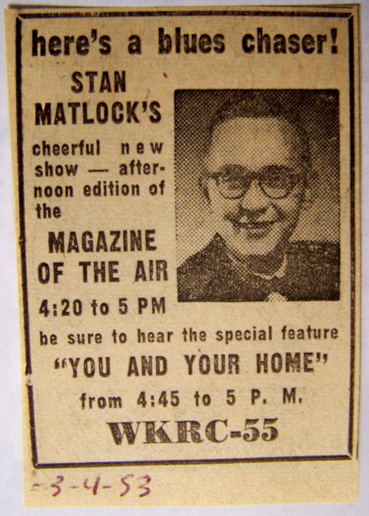 March 4, 1953 STAN MATLOCK 55 WKRC radio CINCINNATI "Magazine of the