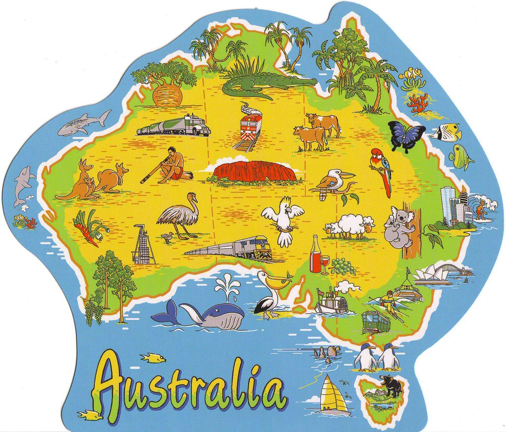 Toeristische Kaart Frankrijk Australie Map of Australia shaped postcard The card is big and the p… Flickr