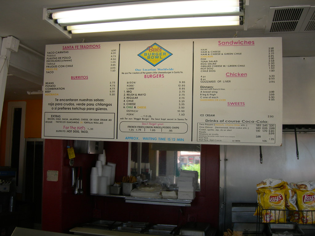 Bert's Burger Bowl Menu Santa Fe, New Mexico Jimmy Emerson, DVM