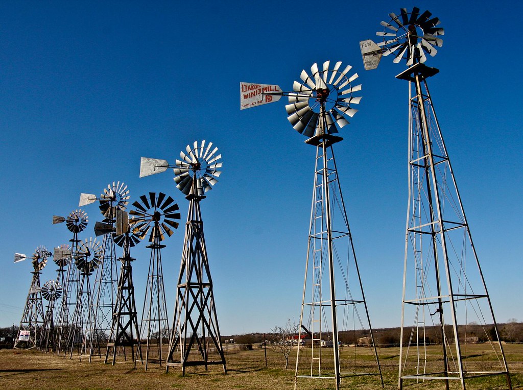 Montague Windmills Out in West Texas, old metal windmills