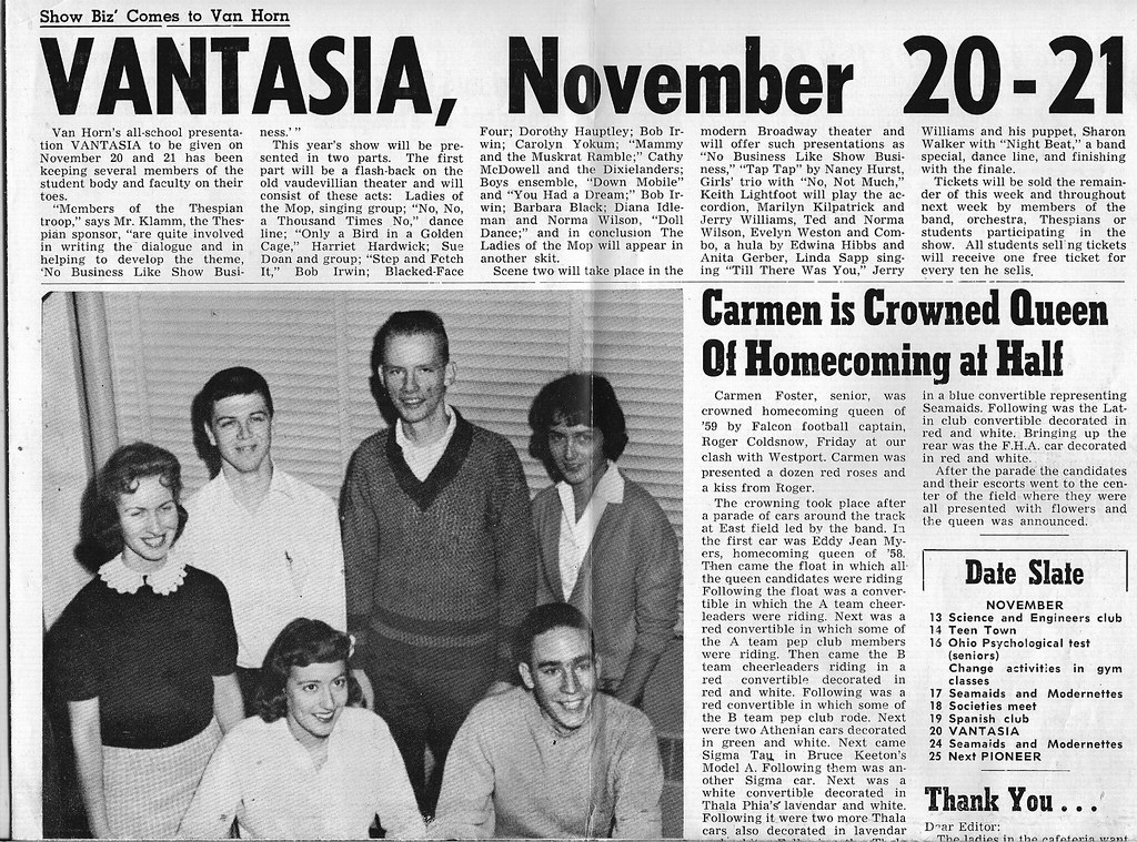 VAN HORN HIGH SCHOOL NEWSPAPER, NOVEMBER 12, 1959 Seems li… Flickr