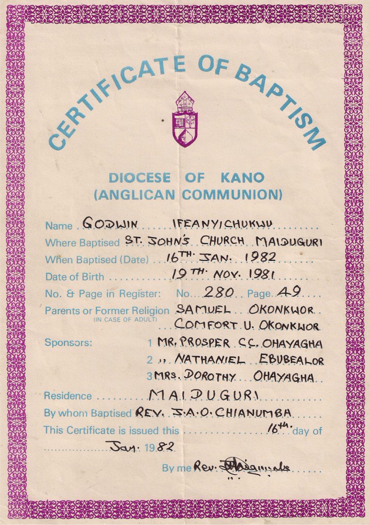 Certificate of Baptism GODWIN OKONKWO Flickr