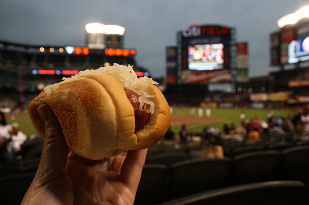 hot dog at a baseball game glamour shot three bites before… Flickr