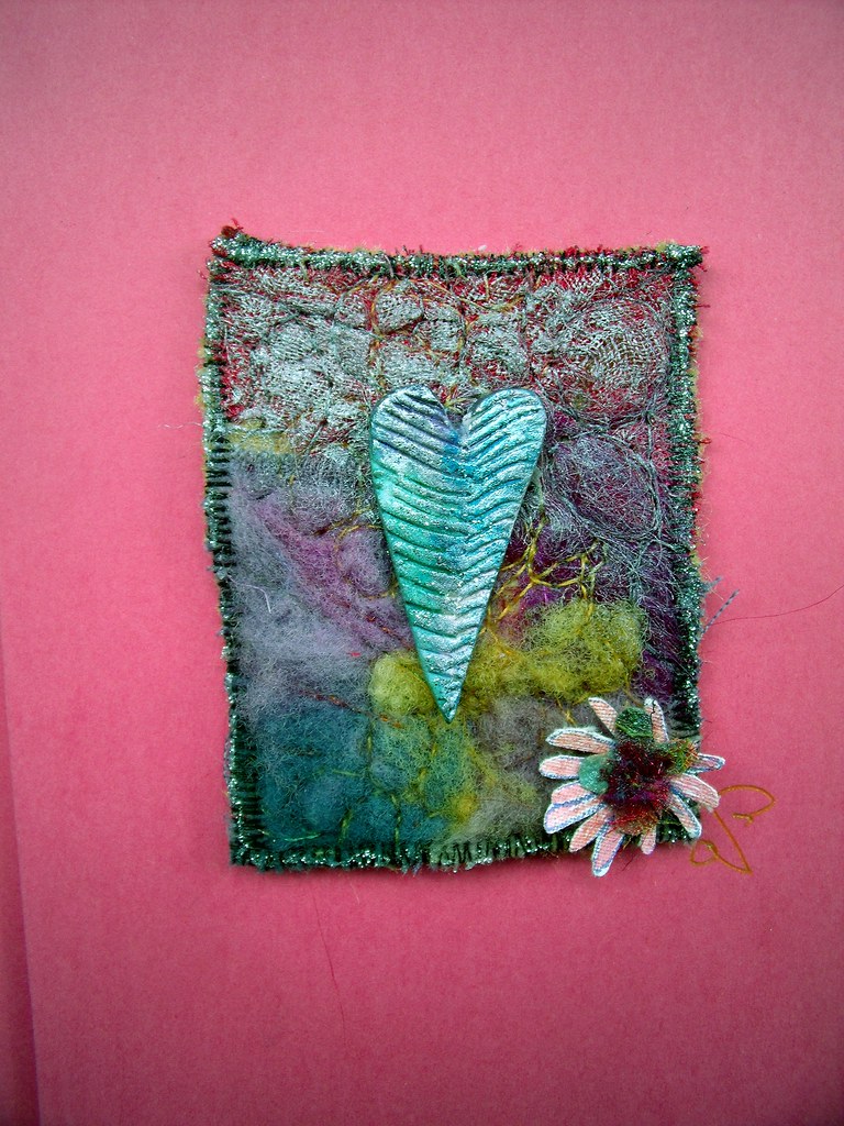 Mixed media card Needle felted base with a paperclay heart… Flickr