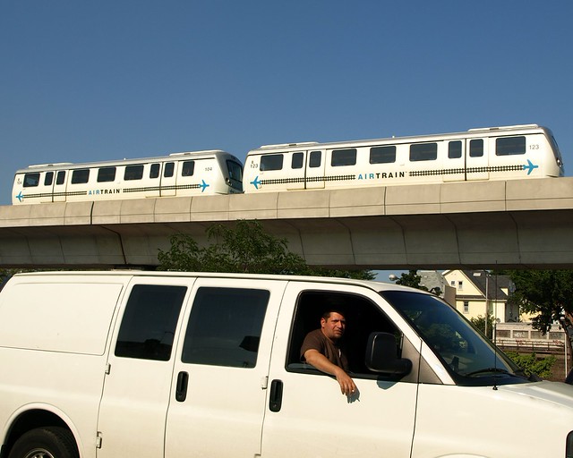 AirTrain on Elevated Tracks, Van Wyck Expressway, Queens, New York City