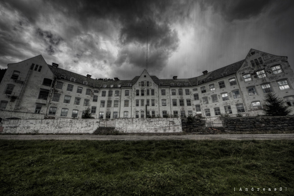 The Overlook Sanatorium on a rainy day On a hillside