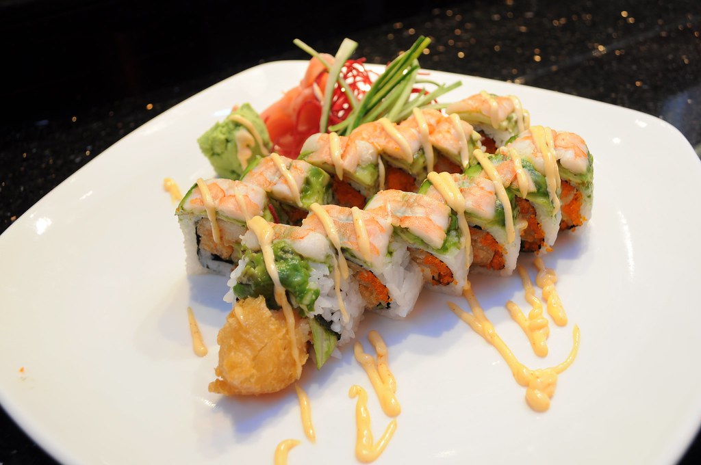 Spicy Lobster Roll Tempura lobster meat, shrimp on top. Hee Lee