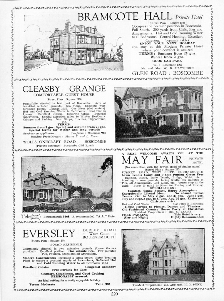 1938 Bournemouth Guide page 220 Bramcote Hall Hotel, 1 Gle… Flickr