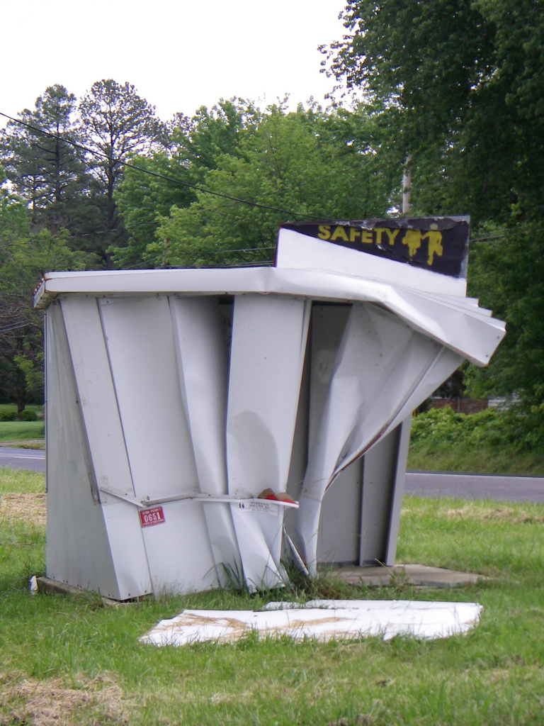 SmashedIn Maryland bus stop with Sign "Safety First" Flickr