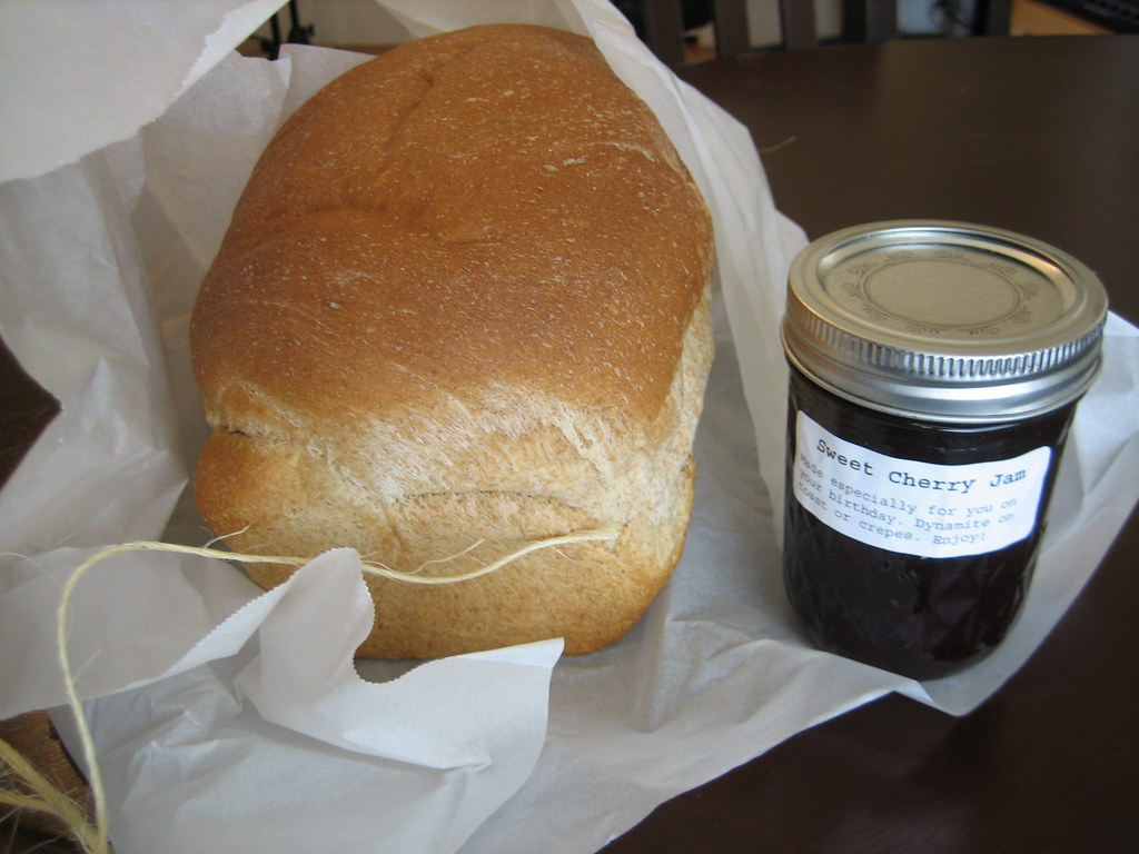Bread and jam Homemade bread and jam from my sister, wrapp… Flickr