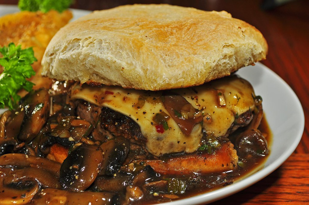 Mmm...Swiss cheese burger with mushroom sauce whitehairedo… Flickr