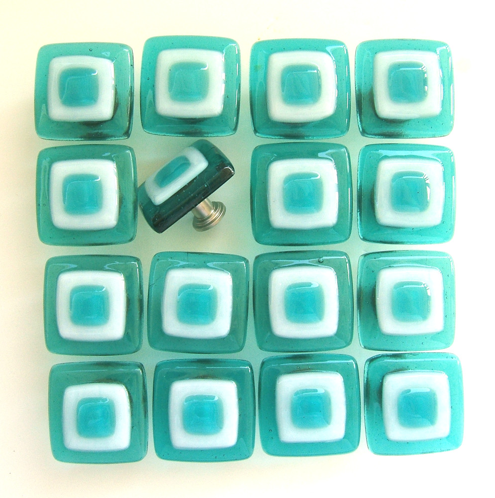 Glass Knobs in Aqua and White cl Aqua and white fused glas… Flickr