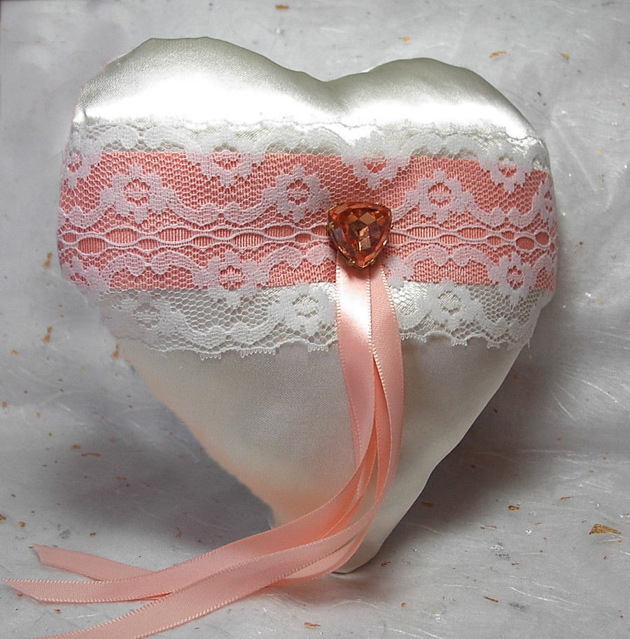 Heart Shaped Ring Pillow with Pink Ribbon, White Lace and … Flickr