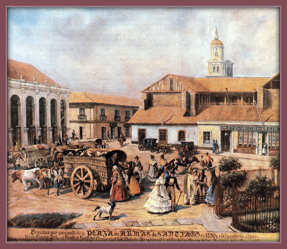 La Plaza de Armas de Santiago de Chile en 1850, en la esquina la tienda