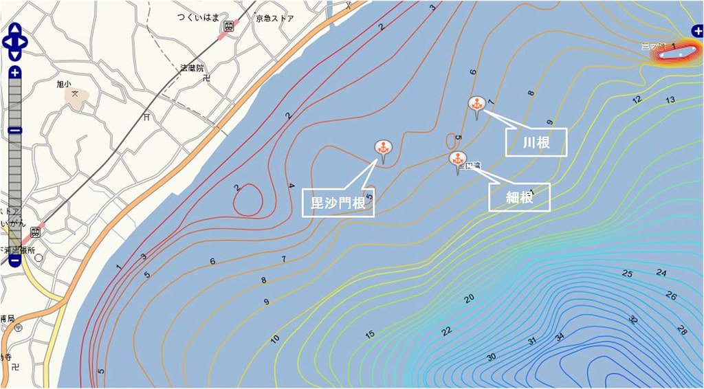 海図（海底地形図）で見る釣りポイント（神奈川県、三浦半島、津久井浜） 釣りポイント、神奈川県、三浦半島、津久井浜沿岸… Flickr