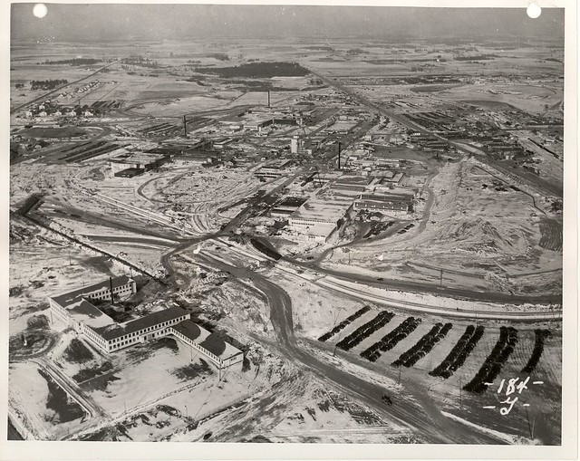 Aerial view of Twin Cities Ordnance plant, New Brighton MN, while under