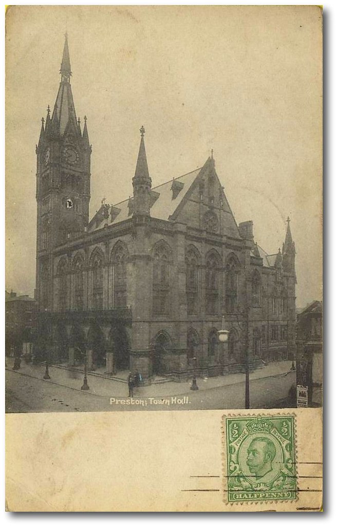 Preston Town Hall B&W Postcard Viewed from Church Street … Flickr