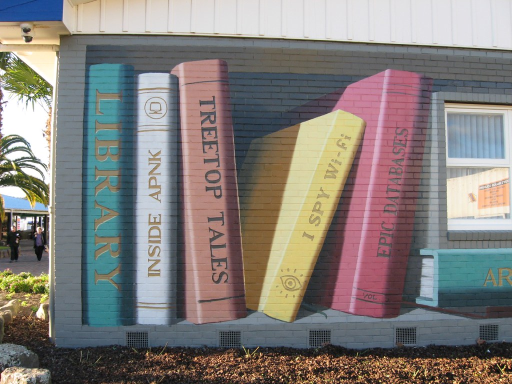 Kawerau Library book mural featuring 'Inside APNK' Flickr