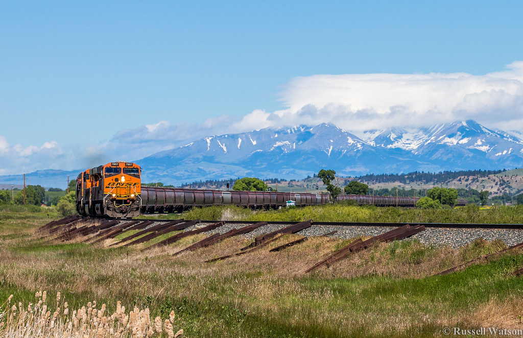 BNSF 7897 Greycliff, MT BNSF 7897 leads an eastbound grain… Flickr