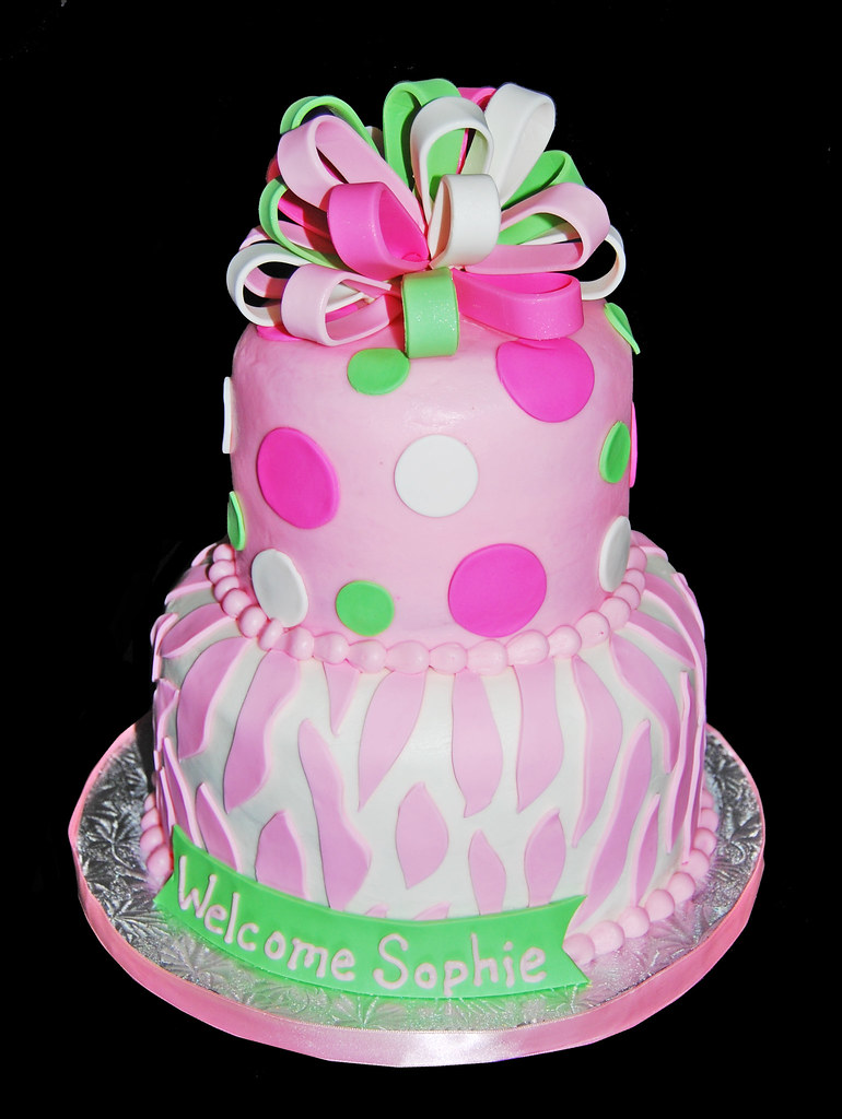 pink and green zebra print and polka dot baby shower cake … Flickr