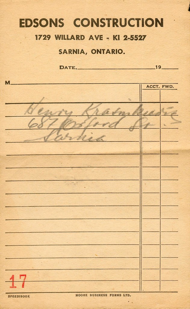Receipt from Edsons Construction, Sarnia, ON John Rochon Flickr