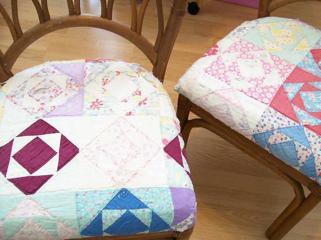 Very old and tattered quilt turned chair cushion Flickr