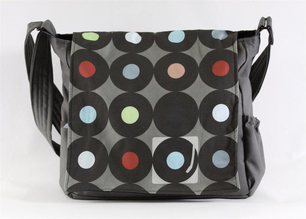 Vinyl Messenger Bag Made with fabric I designed myself, bl… Jess