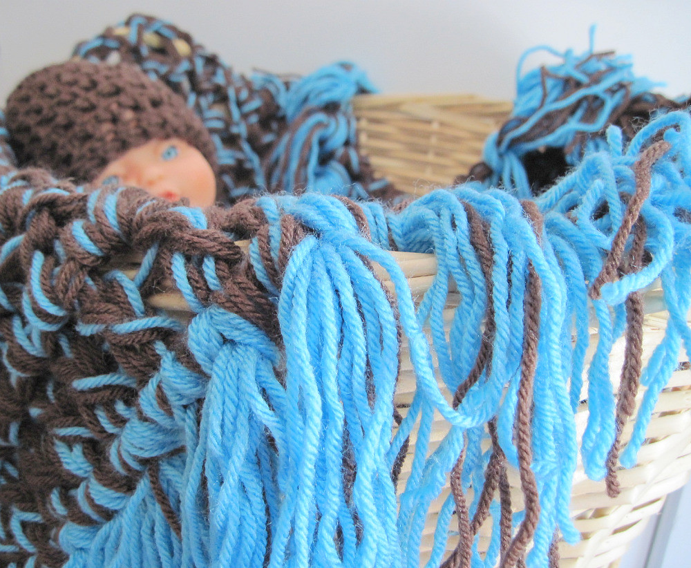 Blue and Brown Crocheted Baby Blanket Chunky with Thick F… Flickr