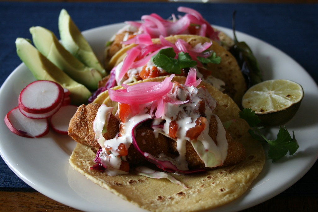 Fish Tacos Fish Tacos, Pickled Onions, Chipotle Crema and … Flickr