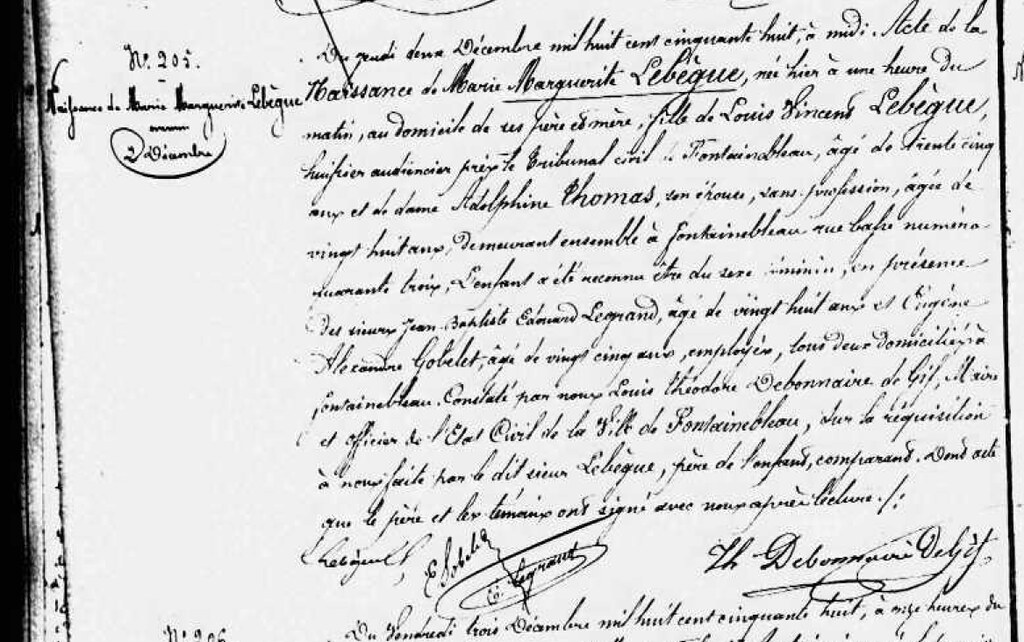 Acte de naissance, Marie Marguerite LEBEGUE archives
