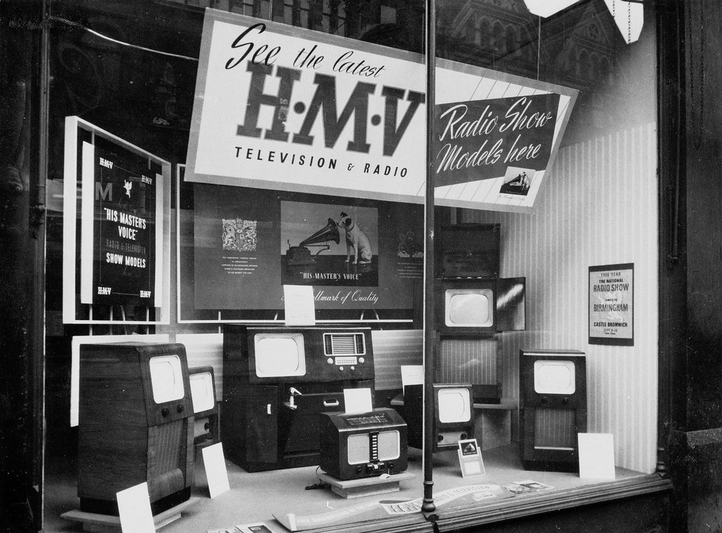hmv 363 Oxford Street, London TV window display 1950s Flickr