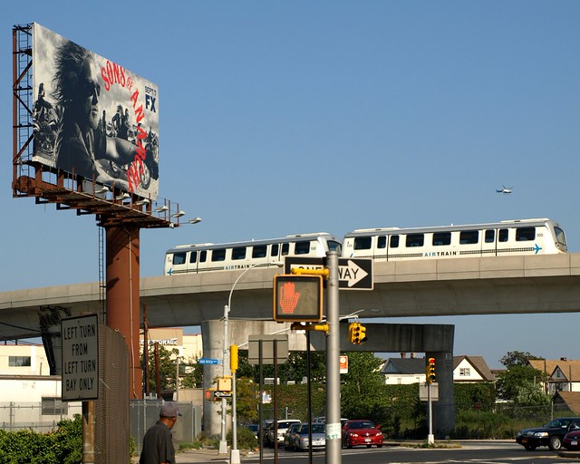 AirTrain on Elevated Tracks, Van Wyck Expressway, Queens, New York City