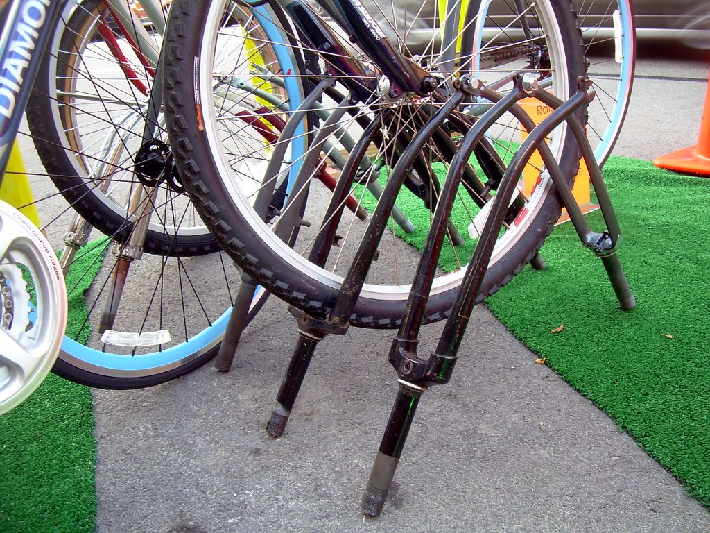 Bike Rack Front forks repurposed as a bike rack. Kordite Flickr