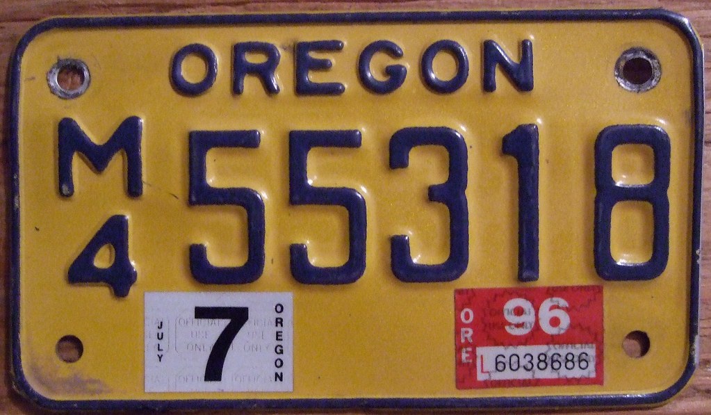 OREGON 1996 MOTORCYCLE PLATE Jerry "Woody" Flickr