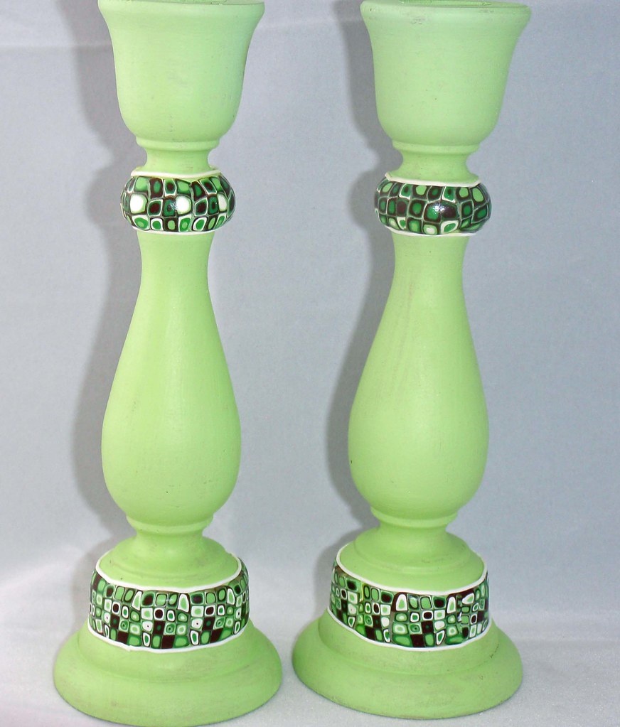 green candle sticks Wooden candlesticks painted, then adde… Flickr