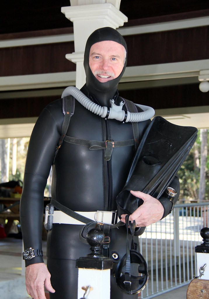 Vintage double hose scuba diver in smooth skin wetsuit. Flickr