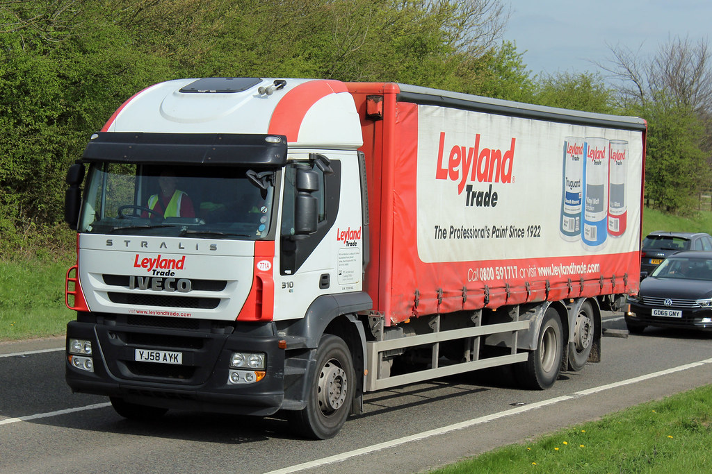 Leyland Paints, Batley YJ58 AYK, Iveco Stralis at Birdlip Flickr