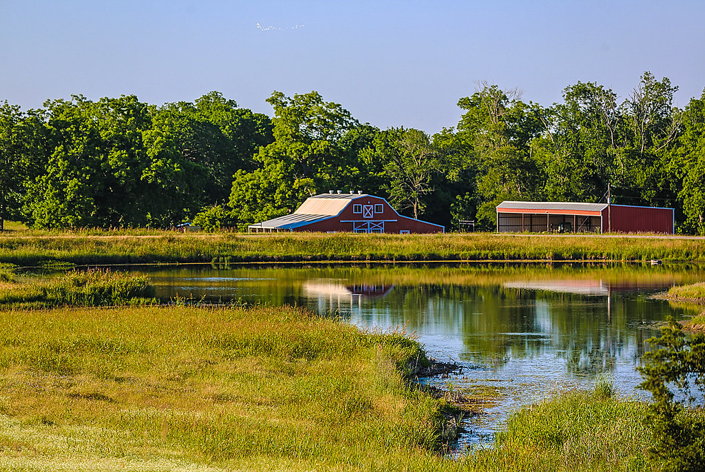 Farm Pond Barns reflect in a pond on a farm near Chappell … Flickr