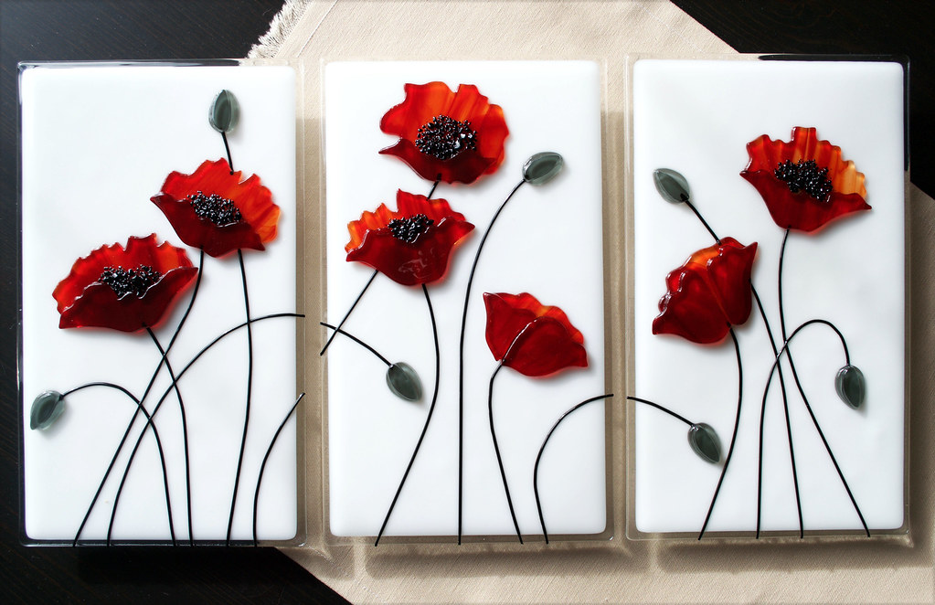 Poppies Fused glass tryptic. Niven Glass Originals Flickr