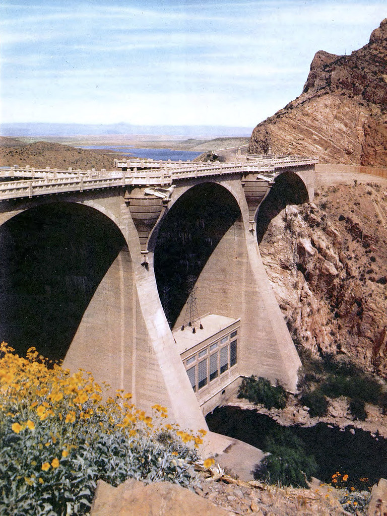 Coolidge Dam by Hubert A. Lowman for Arizona Highways, October 1958 a