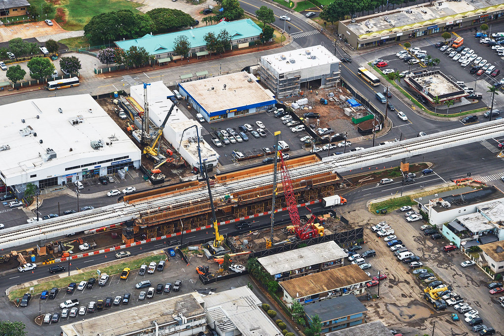 Aerial view of Waipahu station facing mauka (mountain). Flickr