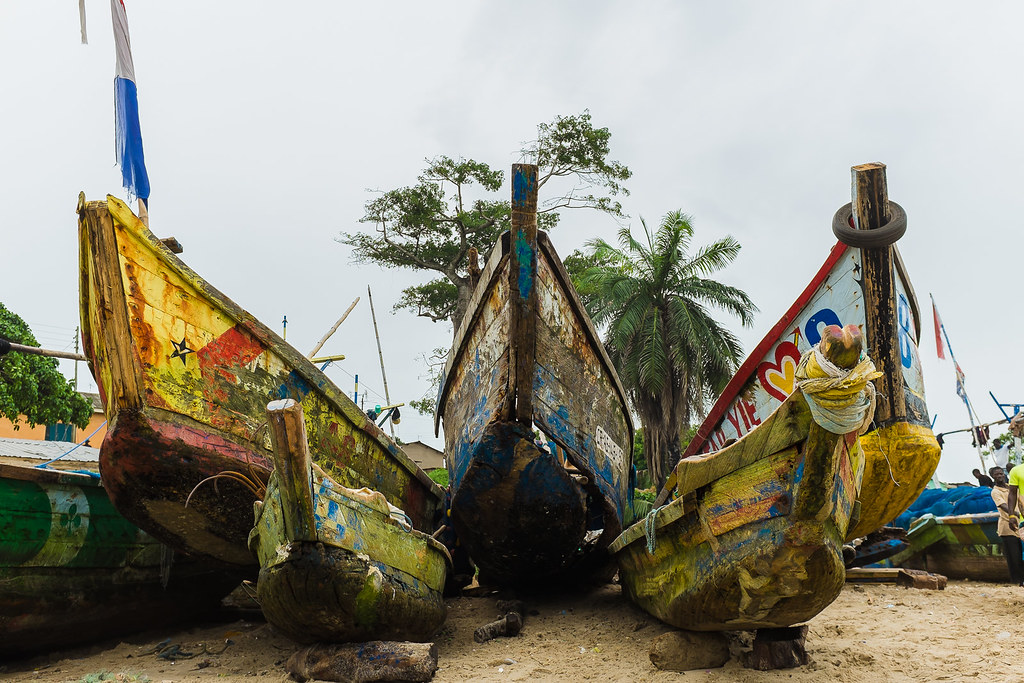 Canoe Prong Canoes on the shores of Senya Beraku Ghana Mawuli