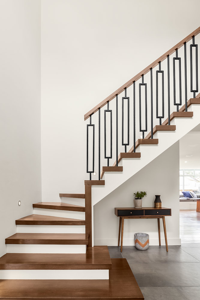 Modern Stair with Custom Rectangle feature steel Balusters