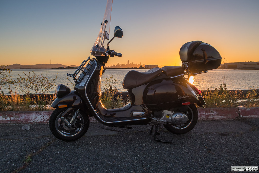 Vespa with a sunset over San Francisco Sunset at Alameda, … Flickr