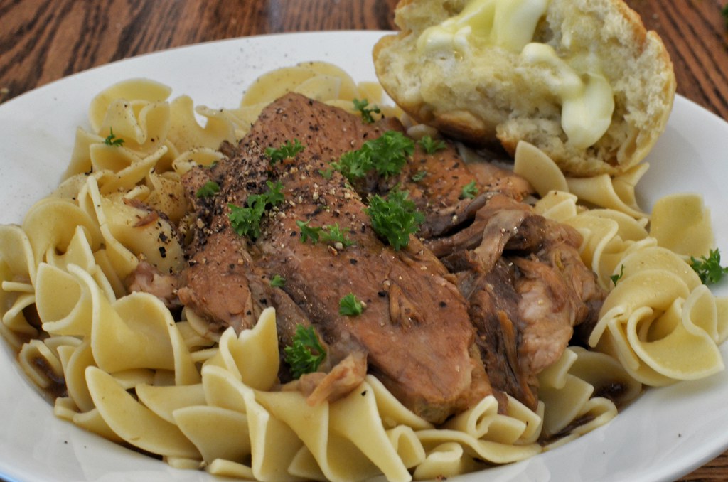 Mmm... roast pork and gravy over egg noodles jeffreyw Flickr