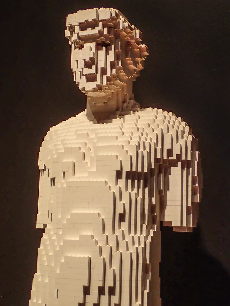 Closeup of Kritios Boy Greek 450 BCE recreated by Lego artist Nathan