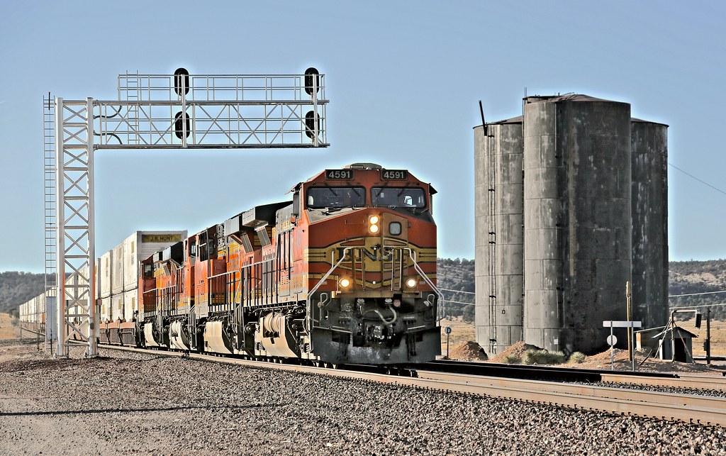 Steamera water tanks and a brand new signal bridge frame a BNSF