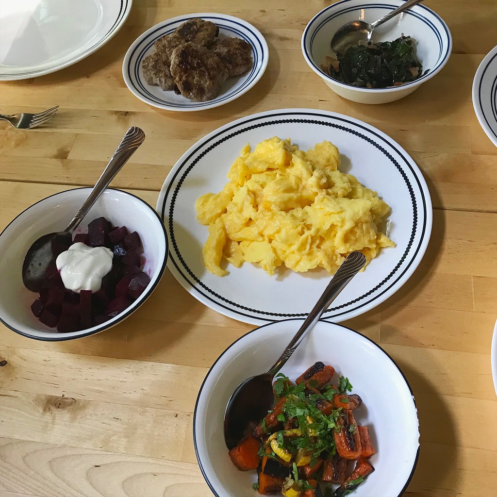 Eggs, beets, carrots, beet greens, xiu mai sausage Flickr