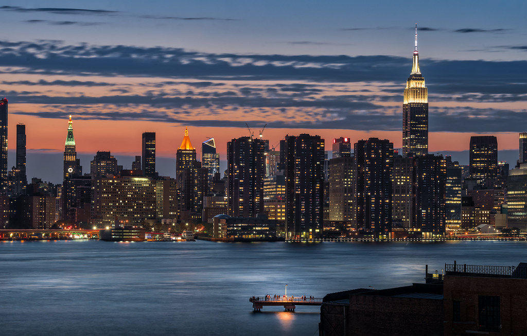 Manhattan skyline nighttime view from Greenpoint vantage a photo on